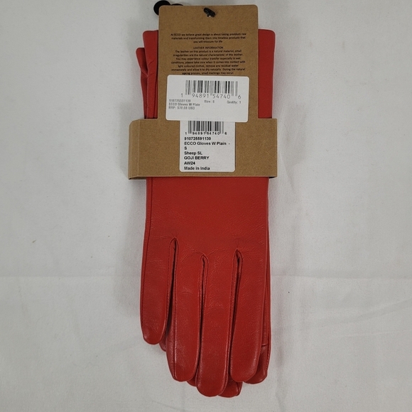 Ecco Unisex Plain Leather Gloves With Wool Lining And Elastic Wrist Sz Small NWT - Picture 3 of 5
